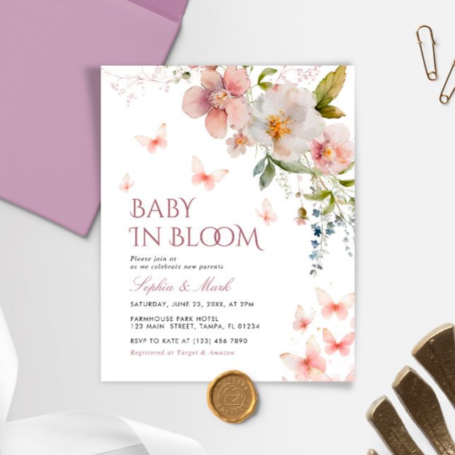 Budget Pink Wildflowers Baby In Bloom Invitation (Creator Uploaded)