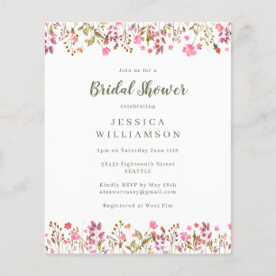 Budget Pink Wildflowers Border Bridal Shower