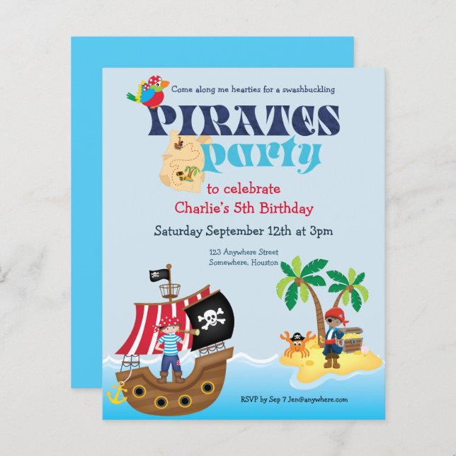 Budget Pirates Kids Birthday Party Invitation (Front/Back)