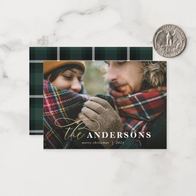 budget plaid backer 1 photo Christmas Holiday Card (Front/Back In Situ)
