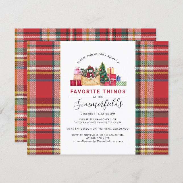 Budget Plaid Christmas Favourite Things Invitation (Front/Back)