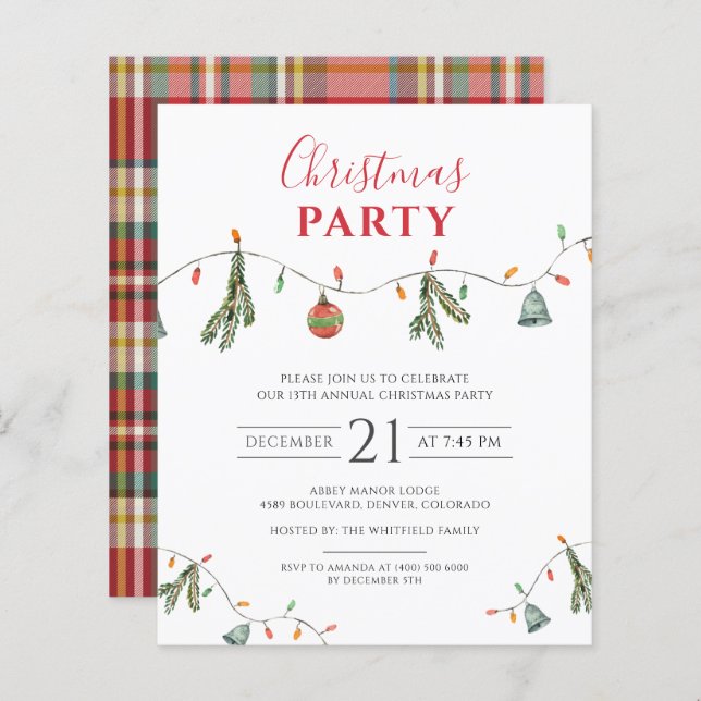 Budget Plaid Christmas Holiday Party Invitation (Front/Back)
