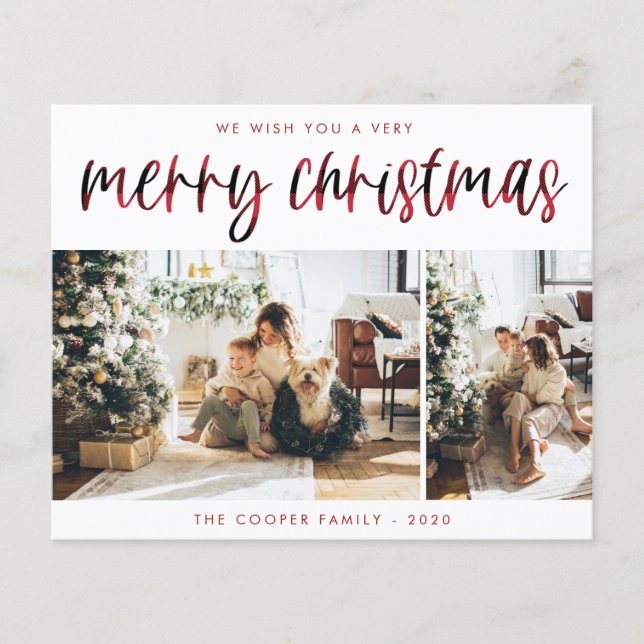 BUDGET Plaid Holiday Photo Card | Modern Christmas (Front)
