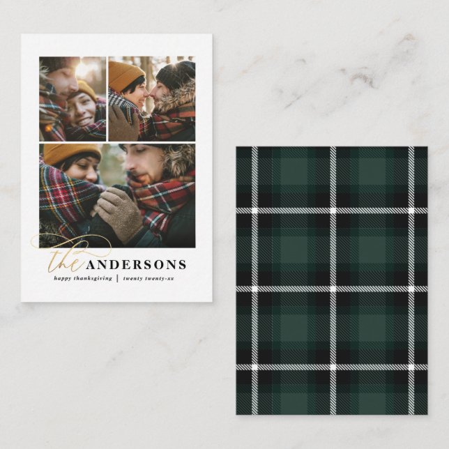 budget plaid multi photo thanksgiving holiday card (Front/Back)