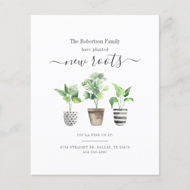 Budget Planted New Roots Moving Announcement (Front)