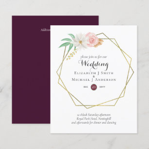 BUDGET Plum and Coral Floral Wedding Invitation