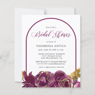 Budget Plum Floral Arch Bridal Shower Invitation