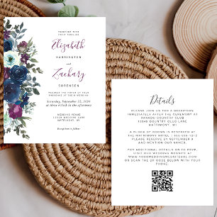 Budget Plum Floral QR Code Wedding