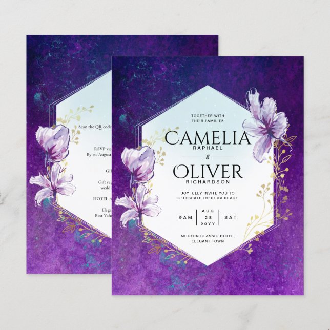 Budget Plum Purple Floral Wedding All-in-1 (Front/Back)