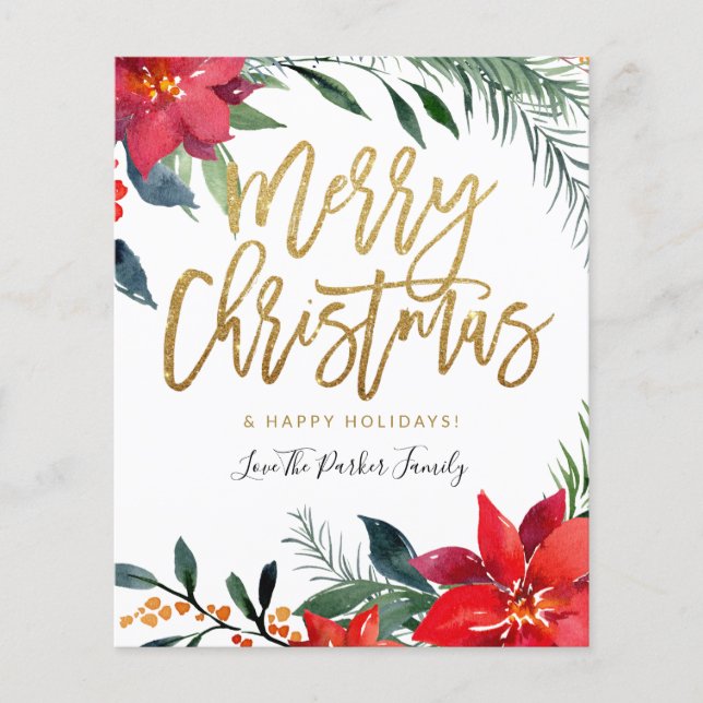 Budget Poinsettia Floral Merry Christmas Flyer (Front)