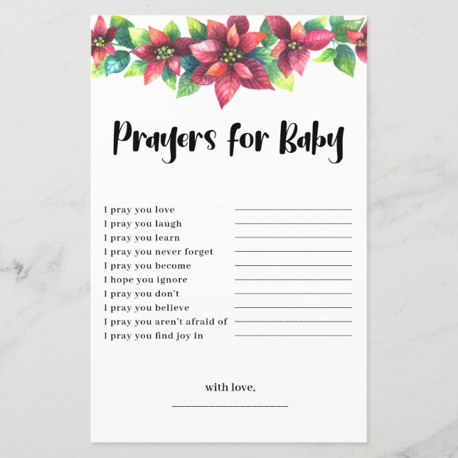 Budget Poinsettia Prayers for Baby Shower Card (Front)