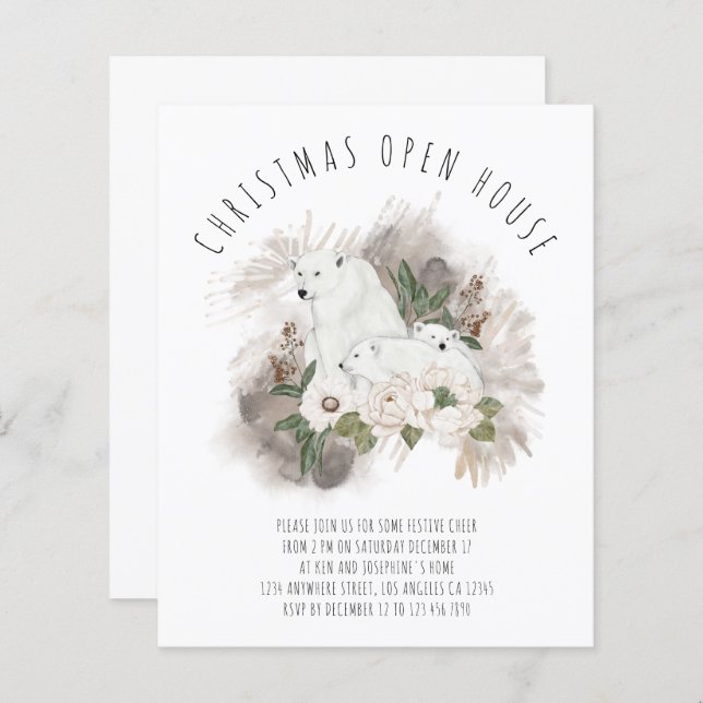 Budget Polar Bear Christmas Open House Invite (Front/Back)