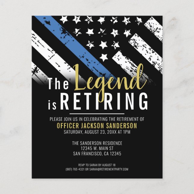 Budget Police Blue Retirement Party Invitation Flyer (Front)