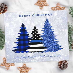 Budget Police Christmas Blue Plaid Glitter Card