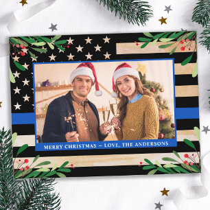 Budget Police Christmas Card Photo Thin Blue Flag