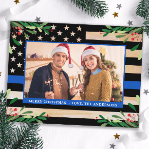Budget Police Christmas Card Thin Blue Photo Flag
