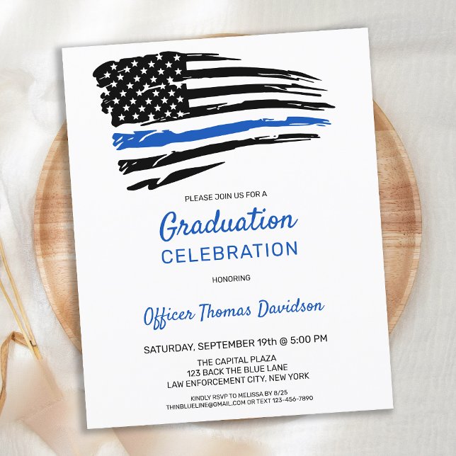 Budget Police Graduation Thin Blue Line Invitation (Creator Uploaded)