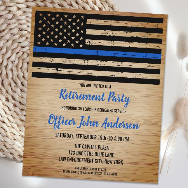 Budget Police Retirement Invitation Thin Blue Line (Creator Uploaded)