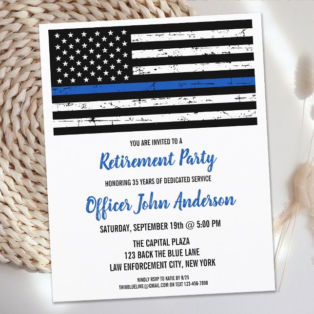 Budget Police Retirement Invitation Thin Blue Line (Creator Uploaded)