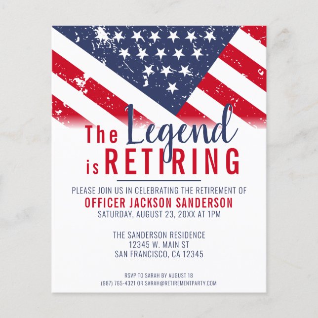 Budget Police Retirement Patriotic Invitation Flyer (Front)