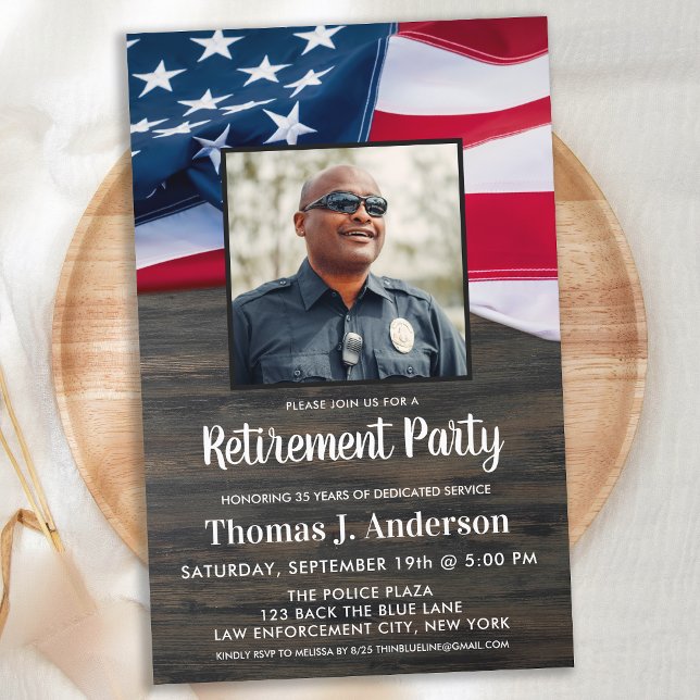 Budget Police Retirement Photo American Flag Invit (Creator Uploaded)