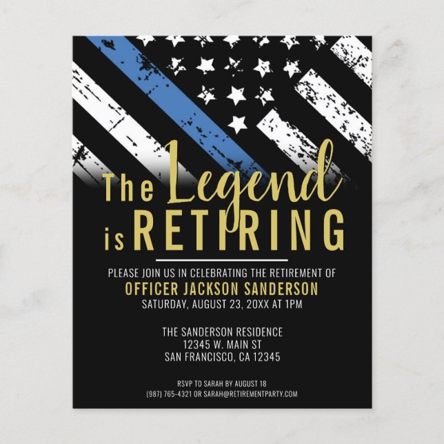 Budget Police Retirement Thin Blue Line Invitation (Front)