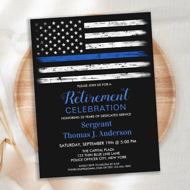 Budget Police Thin Blue Line Flag Retirement Invit Postcard (Creator Uploaded)