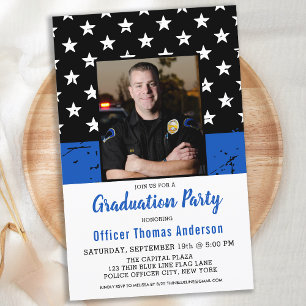 Budget Police Thin Blue Line Photo Graduation Invi