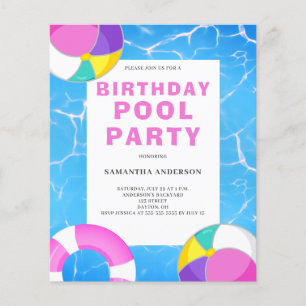 Budget Pool Party Birthday Invitation Flyer