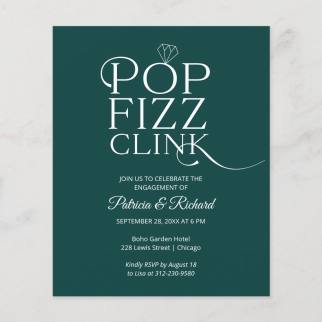 Budget Pop Fizz Clink Engagement Party Invitation (Front)