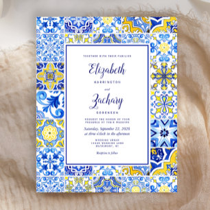 Budget Portuguese Tile Blue Yellow Wedding Invite