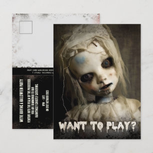 Budget Possessed Doll Adult Halloween Invitation Postcard