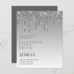 BUDGET Pretty Girly Bridal Shower Invites Glitter