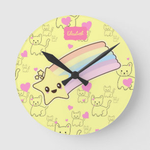 Budget Pretty Girly Cute Kawaii Girls Name Yellow Round Clock