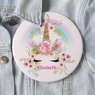 Budget Pretty Girly Pink Unicorn Floral Named Gift 6 Cm Round Badge