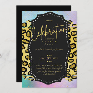 Budget Pretty Girly Sweet16 Gold Animal Print Inv Invitation