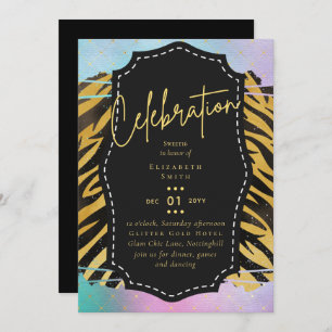 Budget Pretty Girly Sweet16 Gold Animal Print Inv Invitation