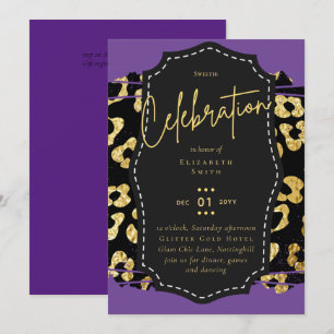 Budget Pretty Girly Sweet16 Gold Animal Print Inv Invitation