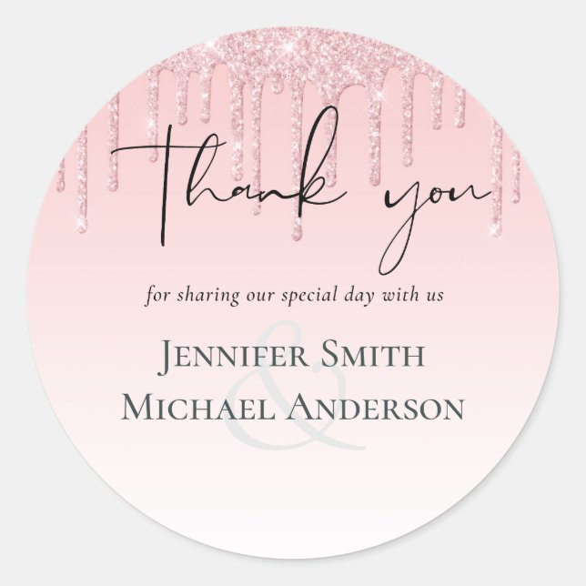 Budget Pretty Girly Wedding Dripping Glitter Pink Classic Round Sticker (Front)