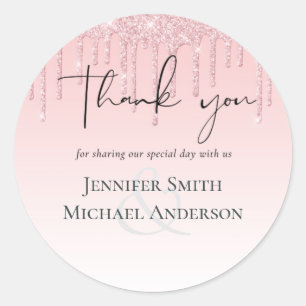 Budget Pretty Girly Wedding Dripping Glitter Pink Classic Round Sticker