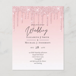 Budget Pretty Girly Wedding Glitter Pink Invite