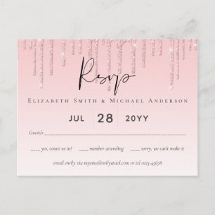 Budget Pretty Girly Wedding RSVP Glitter Pink Postcard