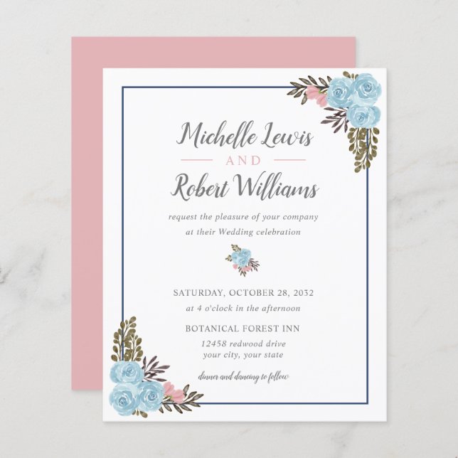 BUDGET Pretty Navy Blue Pink Floral wedding (Front/Back)