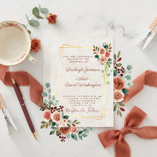 Budget Pretty rose and gold wedding Invitation