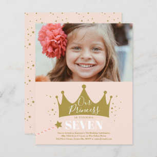 Budget Princess Pink Modern Birthday Invitation