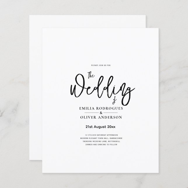 BUDGET Printed OR Digital Download Wedding INVITE (Front/Back)