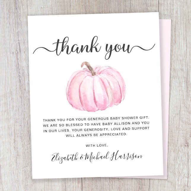 Budget Pumpkin Baby Girl Shower Thank You Card (Creator Uploaded)