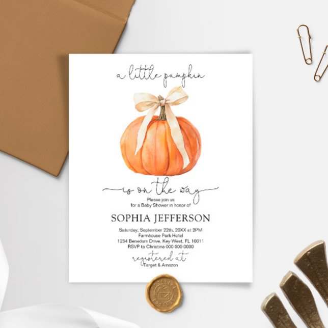 Budget Pumpkin Bow Baby Shower Invitation (Creator Uploaded)