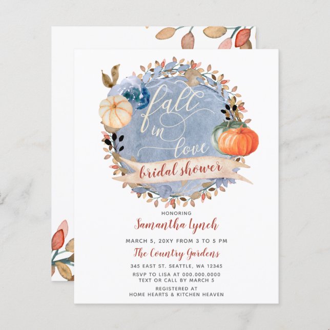 Budget Pumpkin Bridal Shower Invitation (Front/Back)