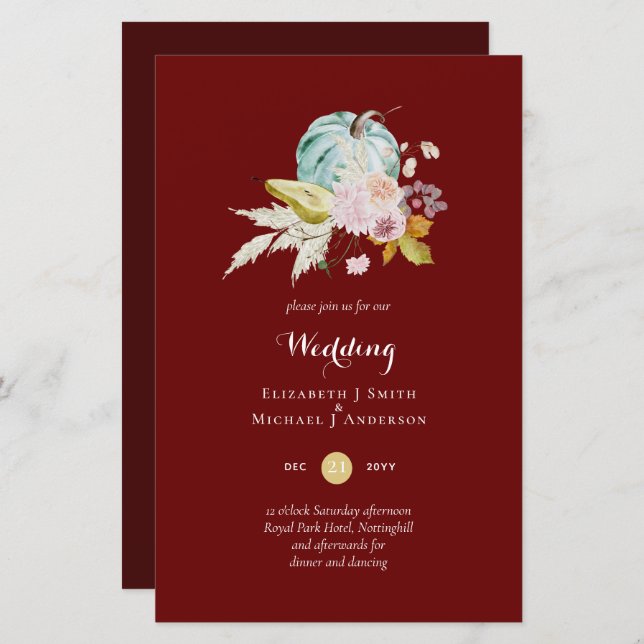 BUDGET Pumpkin Fall Floral Wedding Invite A9 (Front/Back)